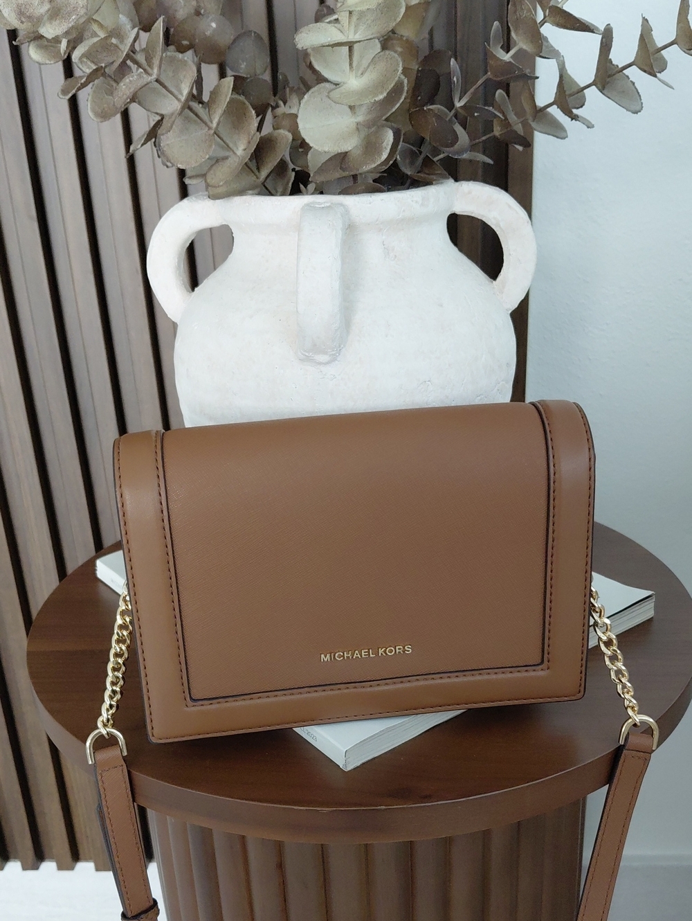 Michael Kors Jet Set Large Saffiano Leather Camel Crossbody Bag - Picture 3 of 16